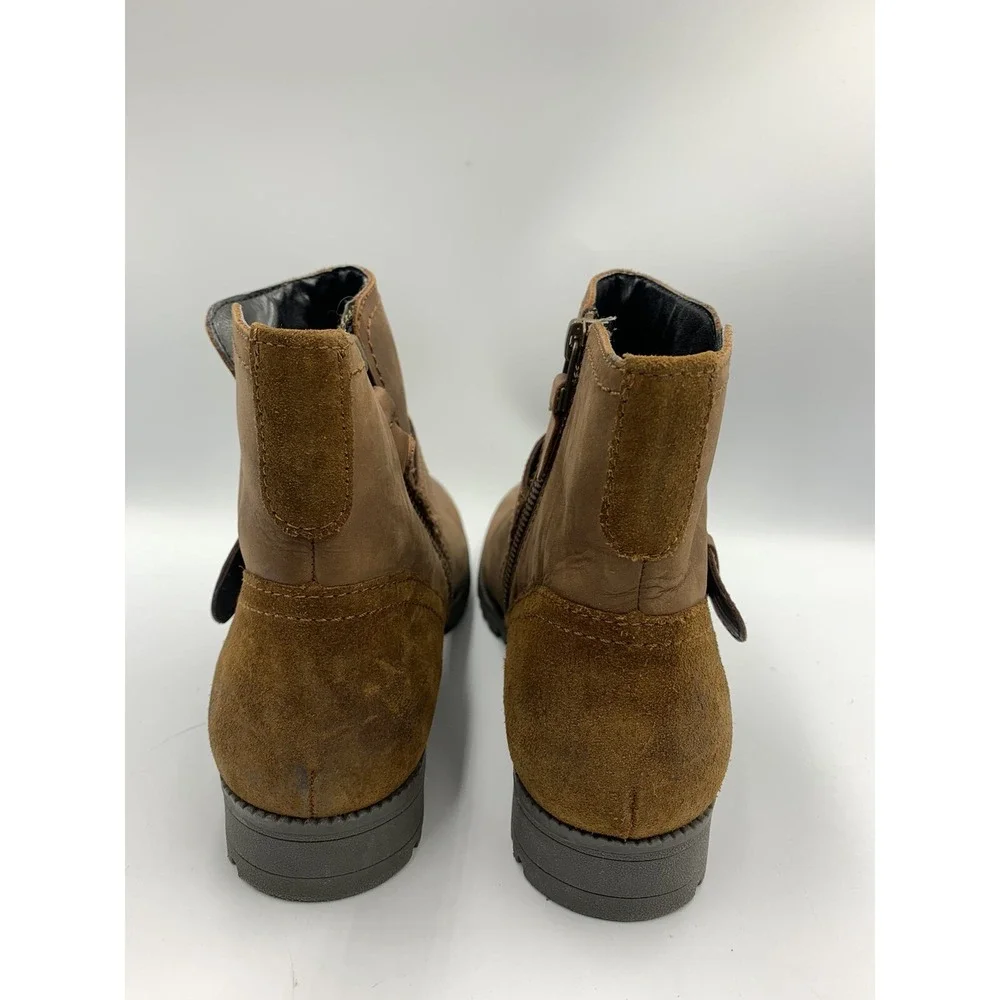 Hotter Lotty Women's Brown Leather Ankle Zip Biker Boots Burnished Toe Sz 7 US